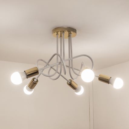 Ytmonterad taklampa OXFORD 5xE27/15W/230V guld/vit