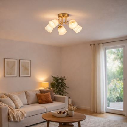 Ytmonterad taklampa PAFOS 5xE27/15W/230V guldig