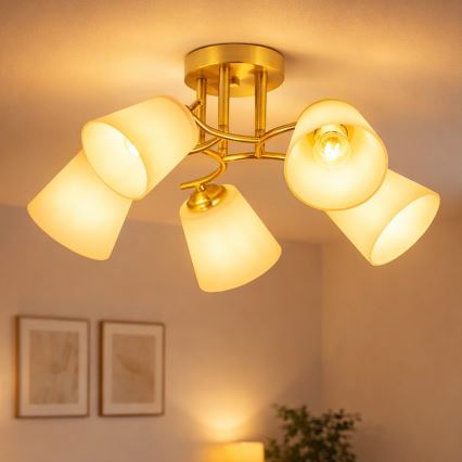 Ytmonterad taklampa PAFOS 5xE27/15W/230V guldig