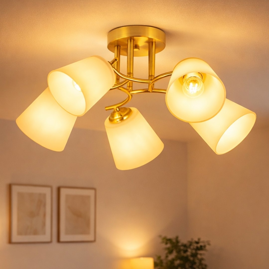 Ytmonterad taklampa PAFOS 5xE27/15W/230V guldig
