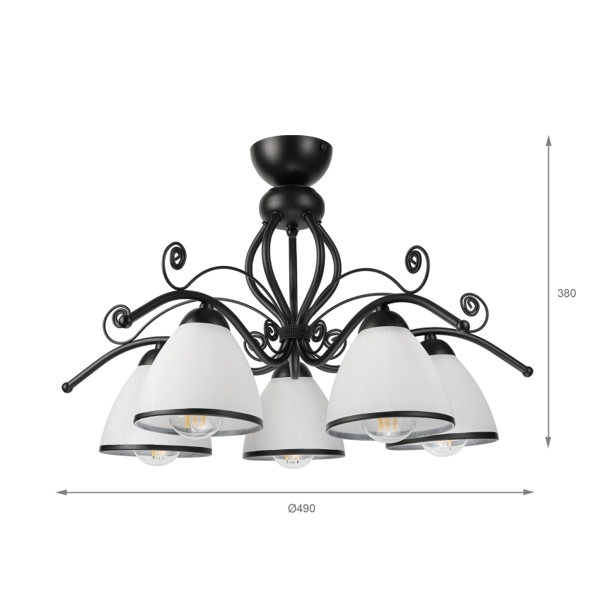 Ytmonterad taklampa RETRO 5xE27/60W/230V svart/vit