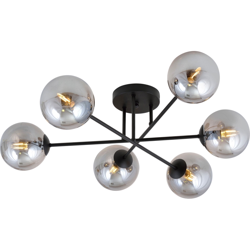Ytmonterad taklampa ROMA 6xE14/10W/230V svart/rökfärgad