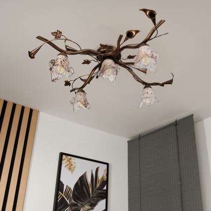 Ytmonterad taklampa ROZETA 5xE14/40W/230V brons