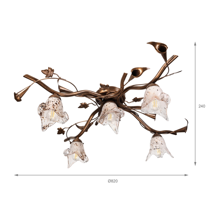 Ytmonterad taklampa ROZETA 5xE14/40W/230V brons