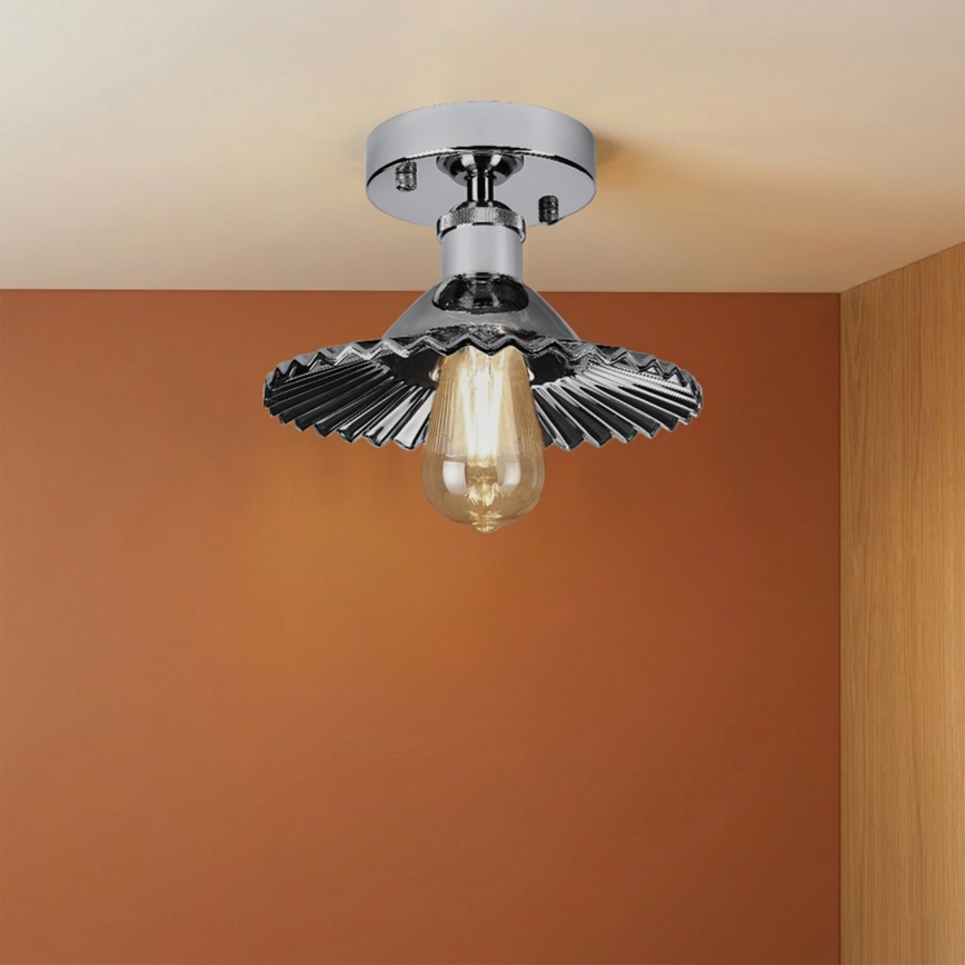 Ytmonterad taklampa TRISH 1xE27/15W/230V blank krom/röktonad svart