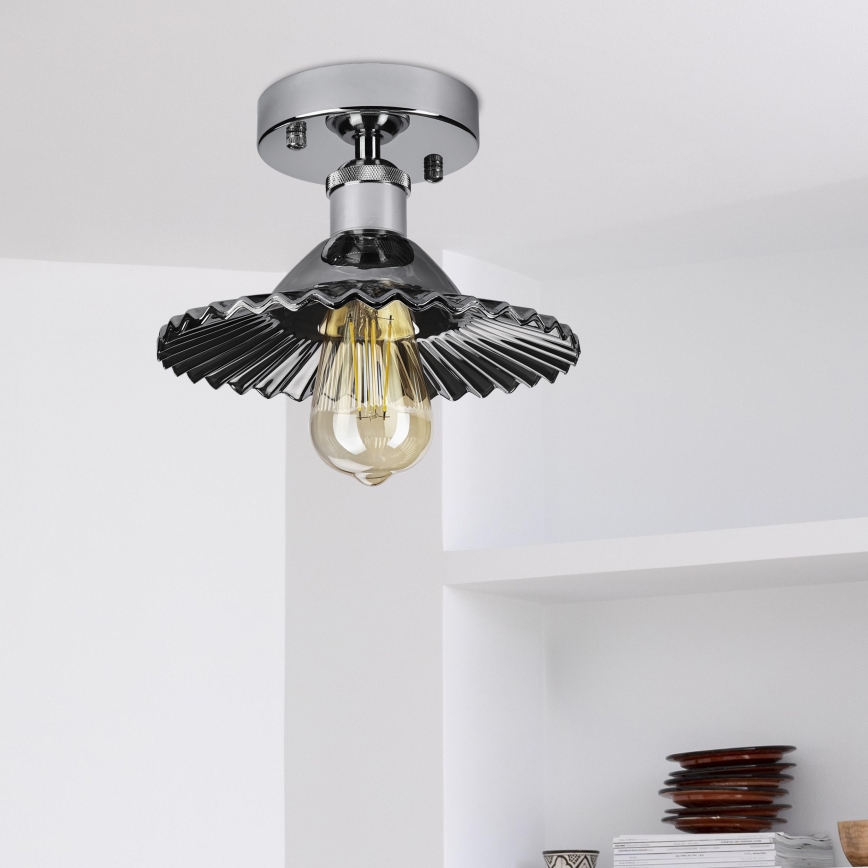 Ytmonterad taklampa TRISH 1xE27/15W/230V blank krom/röktonad svart