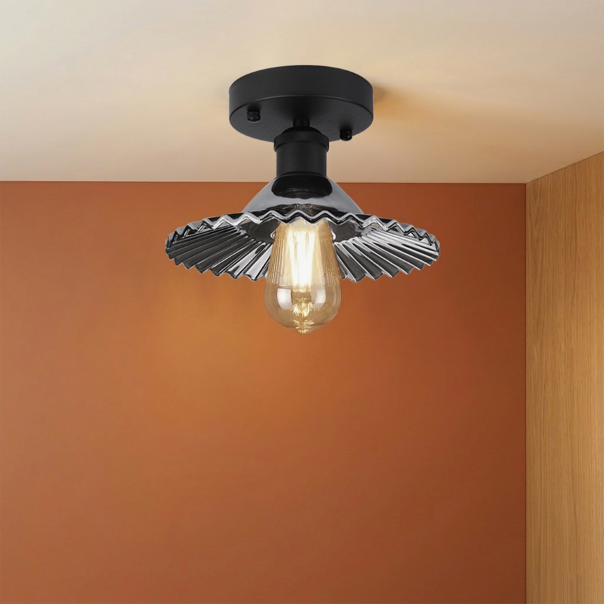 Ytmonterad taklampa TRISH 1xE27/15W/230V svart/rökfärgad