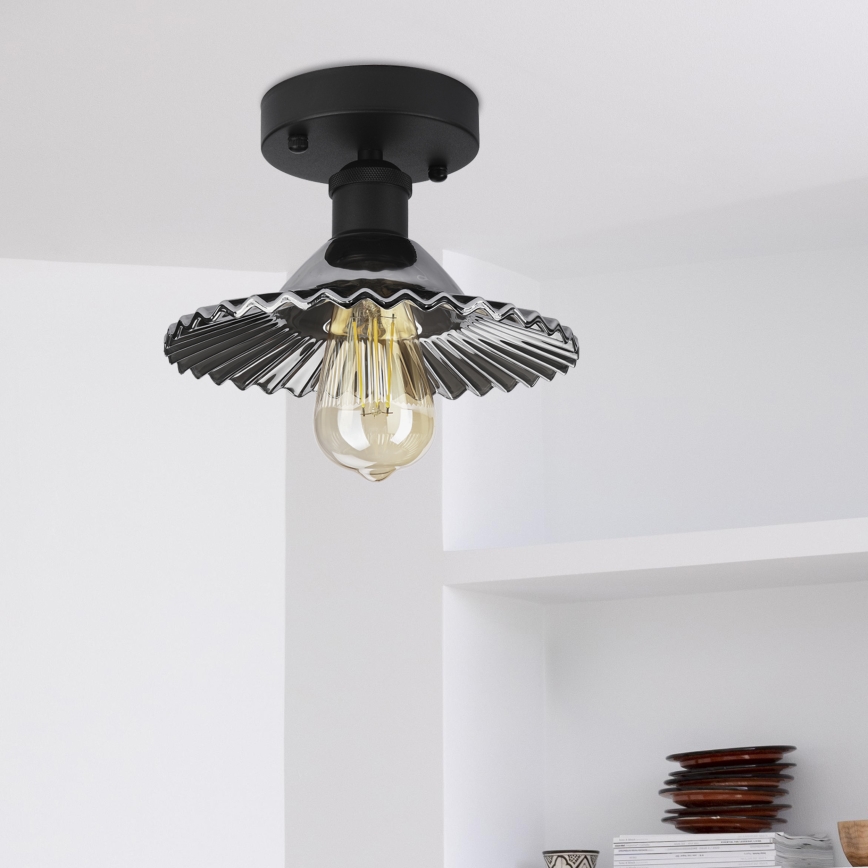 Ytmonterad taklampa TRISH 1xE27/15W/230V svart/rökfärgad