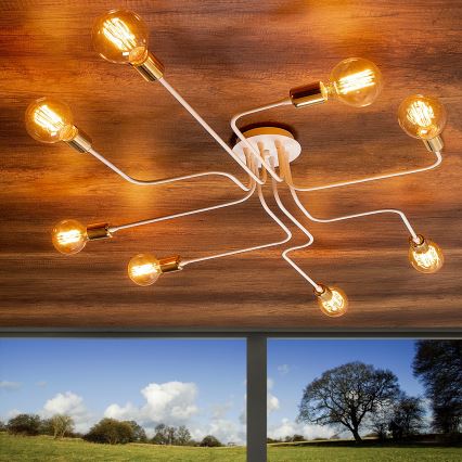 Ytmonterad taklampa TRUVA 8xE27/40W/230V vit/guld