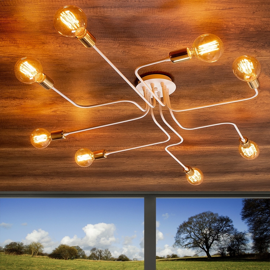 Ytmonterad taklampa TRUVA 8xE27/40W/230V vit/guld