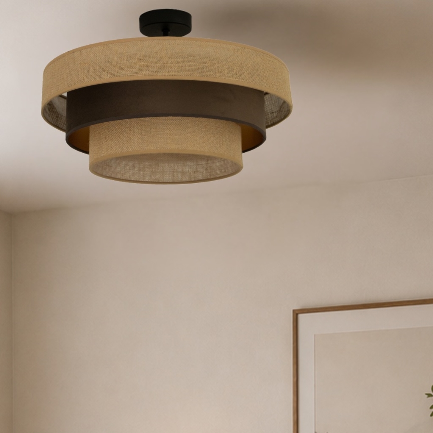 Ytmonterad taklampa WENTA 1xE27/60W/230V, diam. 50 cm, jute/brun
