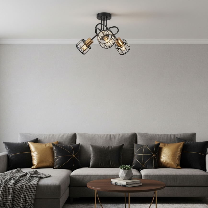 Ytmonterad taklampa ZAHARA 3xE27/10W/230V svart