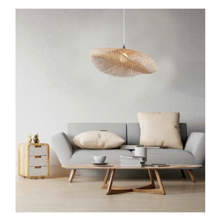 Zambelis 19103 - Ljuskrona med textilsladd 1xE27/40W/230V Bambu/beige