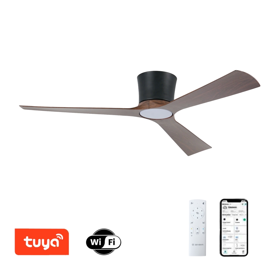 ZEVENTI - Dimbar LED-takfläkt AUREX LED/24W/230V 3000/4000/6000K Wi-Fi Tuya svart/valnöt + fjärrkontroll