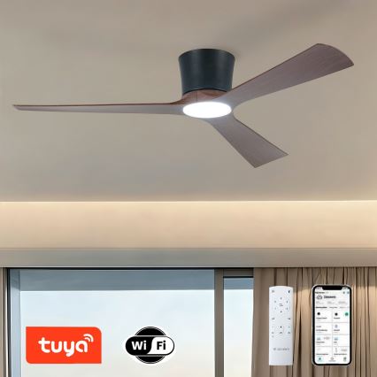 ZEVENTI - Dimbar LED-takfläkt AUREX LED/24W/230V 3000/4000/6000K Wi-Fi Tuya svart/valnöt + fjärrkontroll