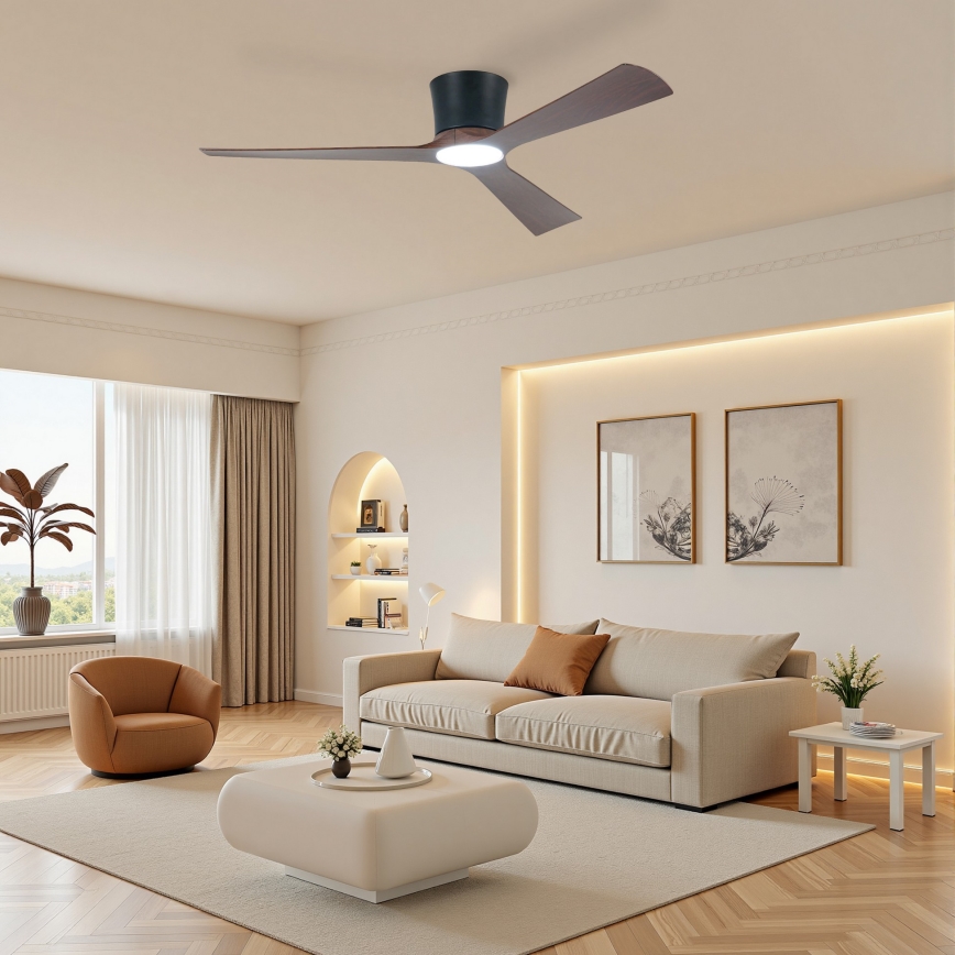 ZEVENTI - Dimbar LED-takfläkt AUREX LED/24W/230V 3000/4000/6000K Wi-Fi Tuya svart/valnöt + fjärrkontroll