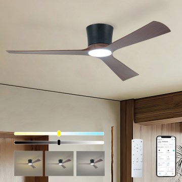ZEVENTI - Dimbar LED-takfläkt AUREX LED/24W/230V 3000/4000/6000K Wi-Fi Tuya svart/valnöt + fjärrkontroll