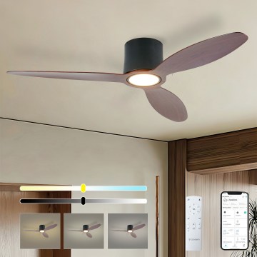ZEVENTI - Dimmbar takfläkt VENTORA LED/24W/230V 3000/4000/6000K Wi-Fi Tuya svart/valnöt + fjärrkontroll
