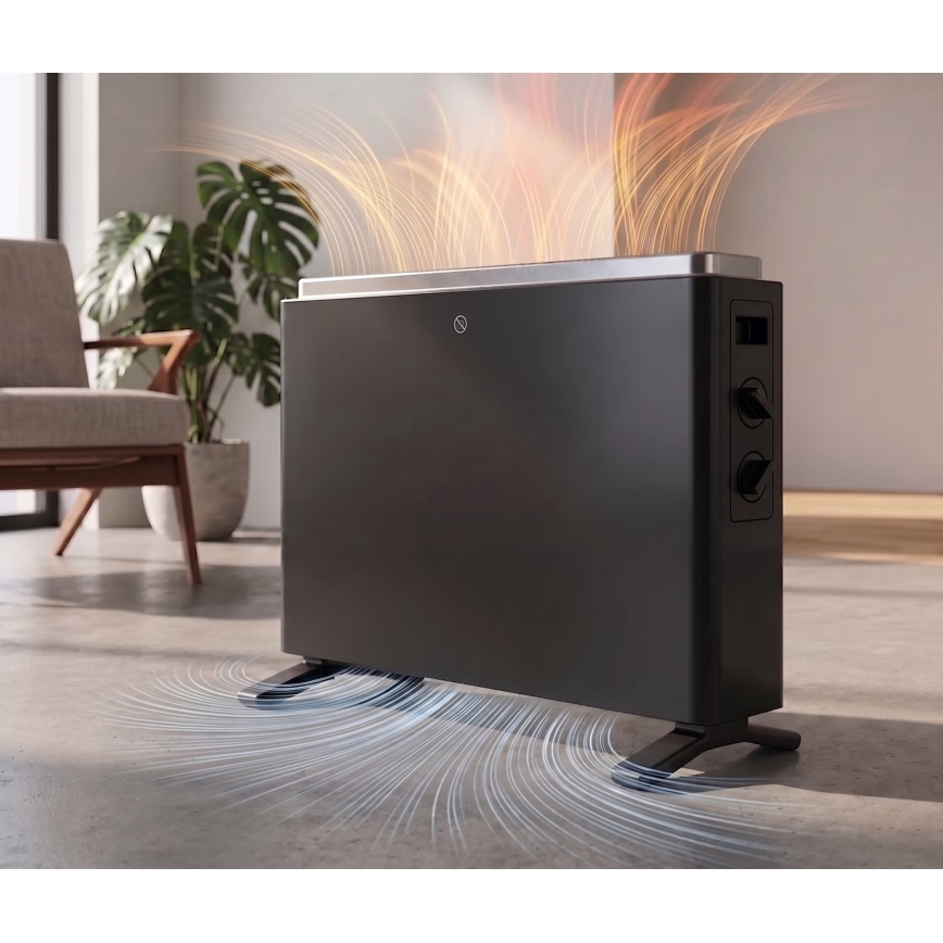 ZEVENTI - Elektrisk direktvärmare/konvektor 800/1200/2000 W/230 V svart