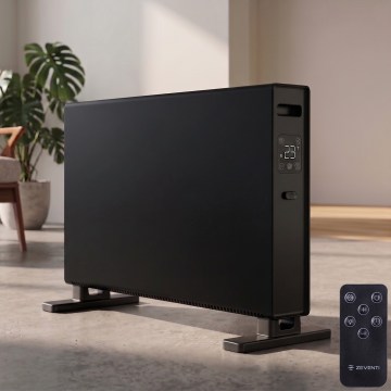 ZEVENTI - Elektrisk direktvärmare/konvektor med LCD-display 1250/2000W/230V svart + fjärrkontroll