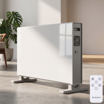 ZEVENTI - Elektrisk direktvärmare/konvektor med LCD-display 1250/2000W/230V vit + fjärrkontroll