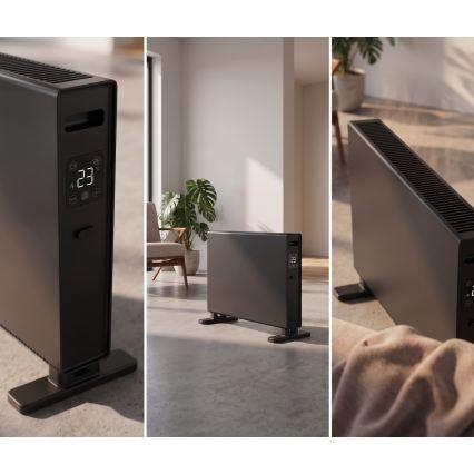 ZEVENTI - Elektrisk direktvärmare/konvektor med LCD-display 1250/2000W/230V svart + fjärrkontroll