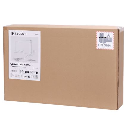 ZEVENTI - Elektrisk direktvärmare/konvektor med LCD-display 1250/2000W/230V vit + fjärrkontroll