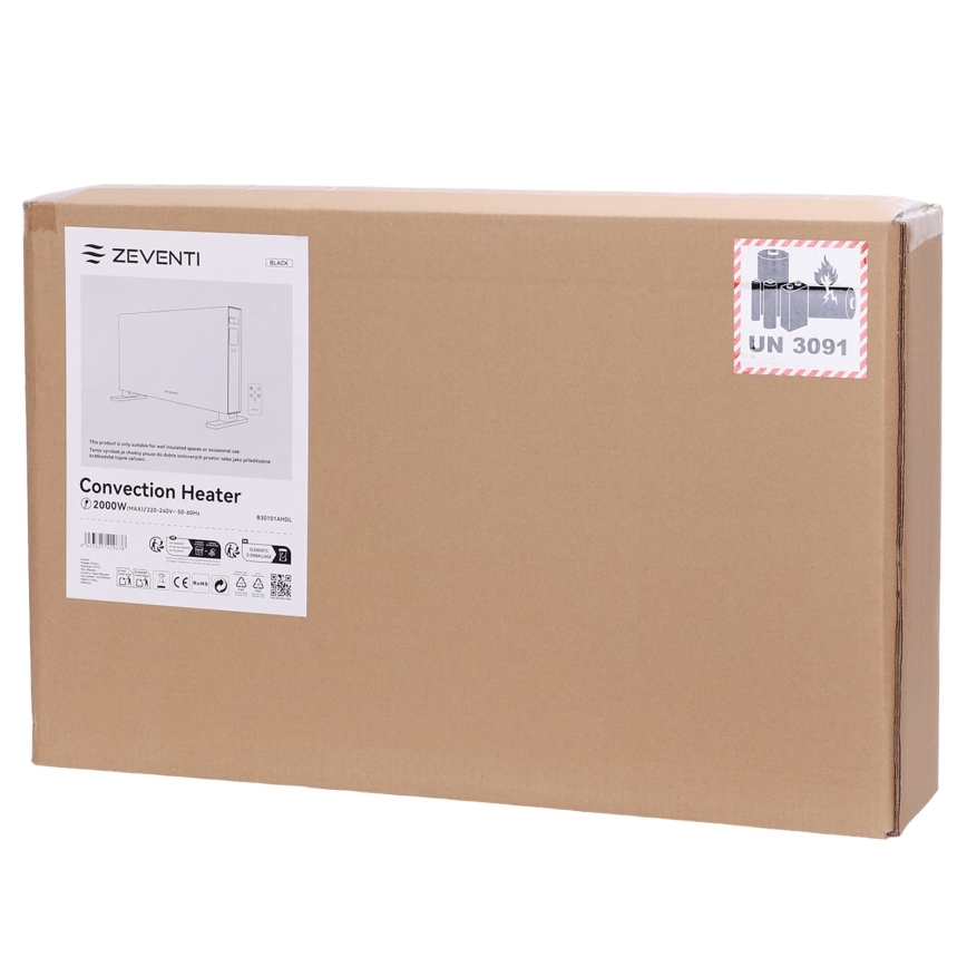 ZEVENTI - Elektrisk direktvärmare/konvektor med LCD-display 1250/2000W/230V vit + fjärrkontroll