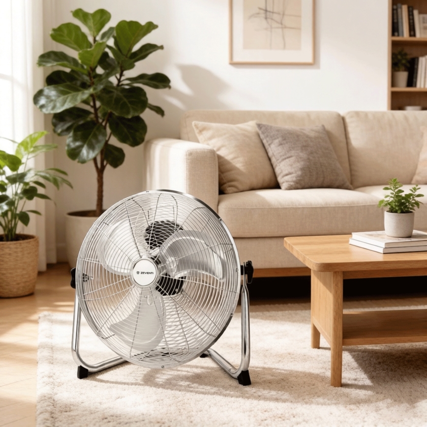 ZEVENTI - Golvfläkt FLOW 60W/230V 44,5 cm blank krom