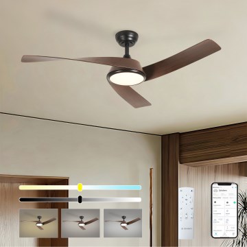 ZEVENTI - LED-dimbar takfläkt AERYS LED/24W/230V 3000/4000/6000K Wi-Fi Tuya svart/valnöt + fjärrkontroll