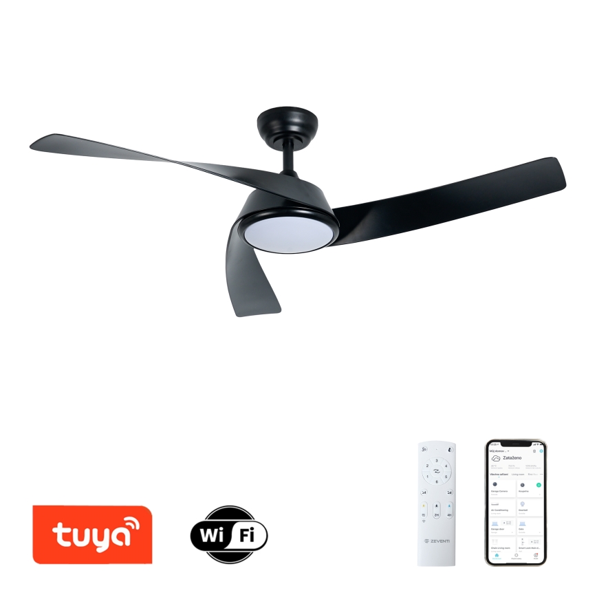 ZEVENTI - LED-dimmbar takfläkt AERYS LED/24W/230V 3000/4000/6000K Wi-Fi Tuya svart + fjärrkontroll