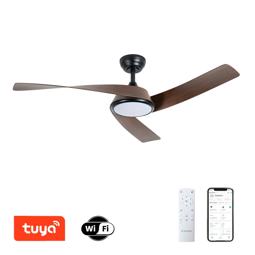 ZEVENTI - LED dimbar takfläkt AERYS LED/24W/230V 3000/4000/6000K Wi-Fi Tuya svart/valnöt + fjärrkontroll