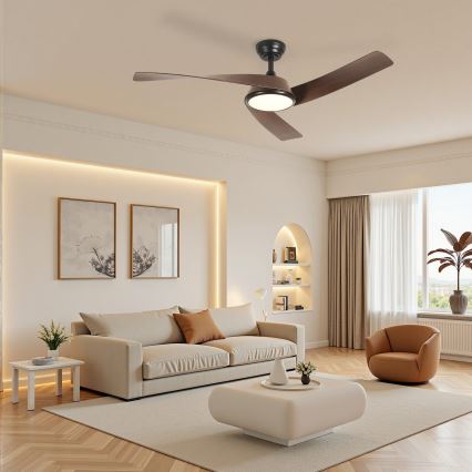 ZEVENTI - LED dimbar takfläkt AERYS LED/24W/230V 3000/4000/6000K Wi-Fi Tuya svart/valnöt + fjärrkontroll