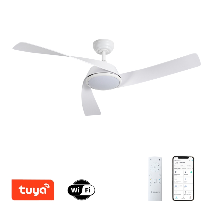 ZEVENTI - LED dimmerbar takfläkt AERYS LED/24W/230V 3000/4000/6000K Wi-Fi Tuya vit + fjärrkontroll