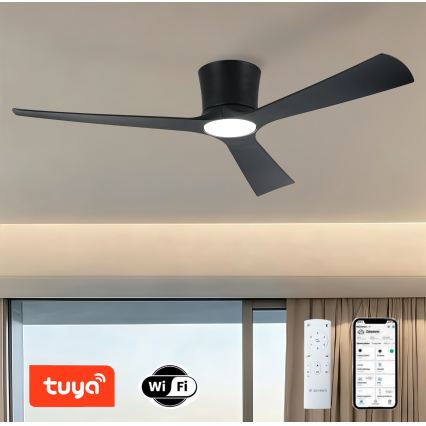 ZEVENTI - dimbar LED-takfläkt AUREX LED/24W/230V 3000/4000/6000K Wi-Fi Tuya svart + fjärrkontroll