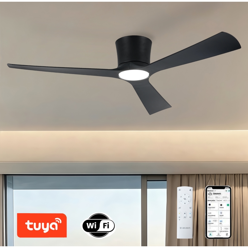 ZEVENTI - dimbar LED-takfläkt AUREX LED/24W/230V 3000/4000/6000K Wi-Fi Tuya svart + fjärrkontroll