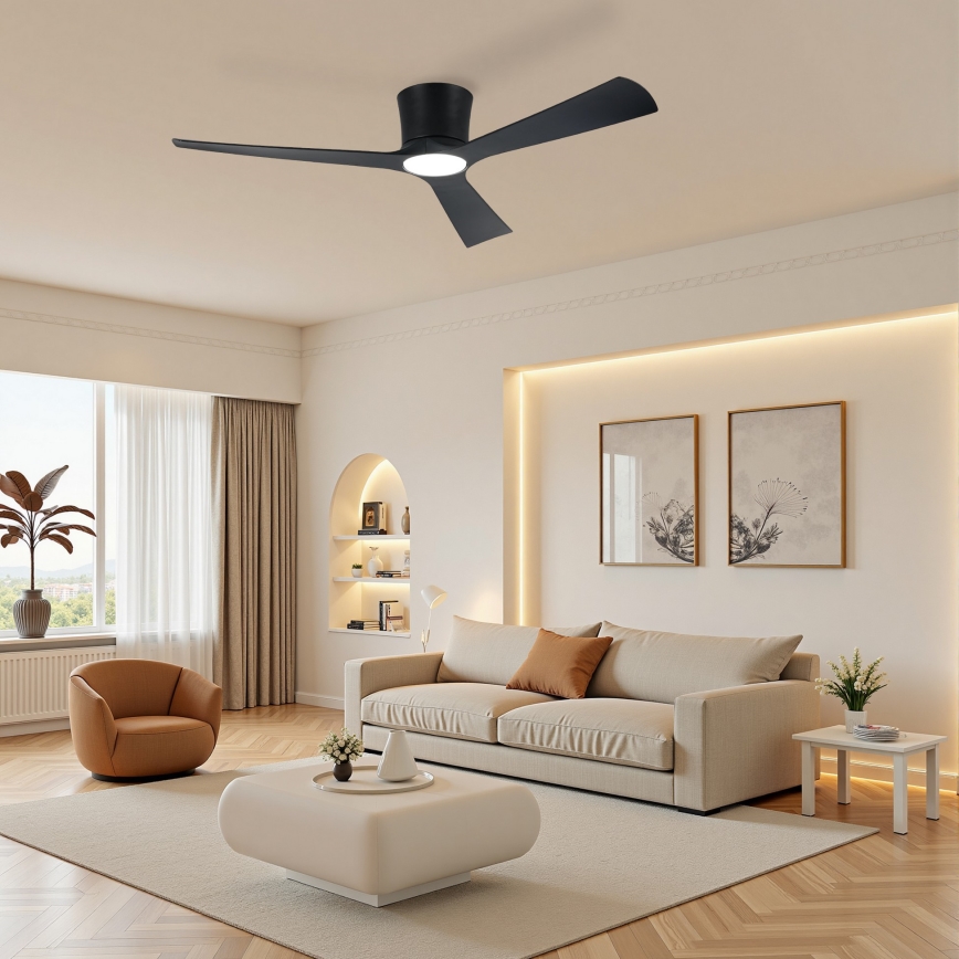 ZEVENTI - dimbar LED-takfläkt AUREX LED/24W/230V 3000/4000/6000K Wi-Fi Tuya svart + fjärrkontroll