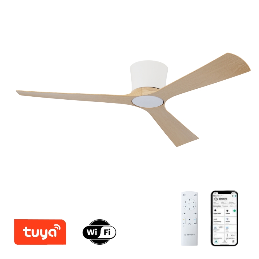 ZEVENTI - LED dimmbar takfläkt AUREX LED/24W/230V 3000/4000/6000K Wi-Fi Tuya vit/ek + fjärrkontroll