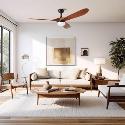 ZEVENTI - LED-takfläkt GINOSA LED/18W/230V 3000/4000/6000K Wi-Fi Tuya svart/ek + fjärrkontroll