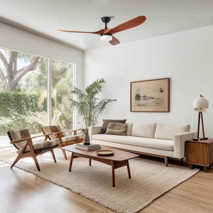 ZEVENTI - LED-takfläkt GINOSA LED/18W/230V 3000/4000/6000K Wi-Fi Tuya svart/ek + fjärrkontroll