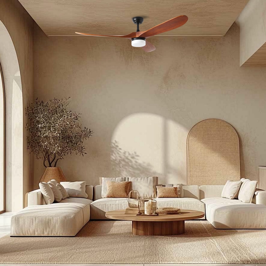 ZEVENTI - LED-takfläkt GINOSA LED/18W/230V 3000/4000/6000K Wi-Fi Tuya svart/ek + fjärrkontroll