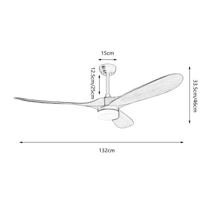 ZEVENTI - LED-takfläkt GINOSA LED/18W/230V 3000/4000/6000K Wi-Fi Tuya svart/ek + fjärrkontroll
