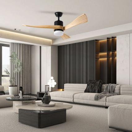 ZEVENTI - LED-takfläkt NATURITO LED/18W/230V 3000/4000/6000K Wi-Fi Tuya svart/ek + fjärrkontroll