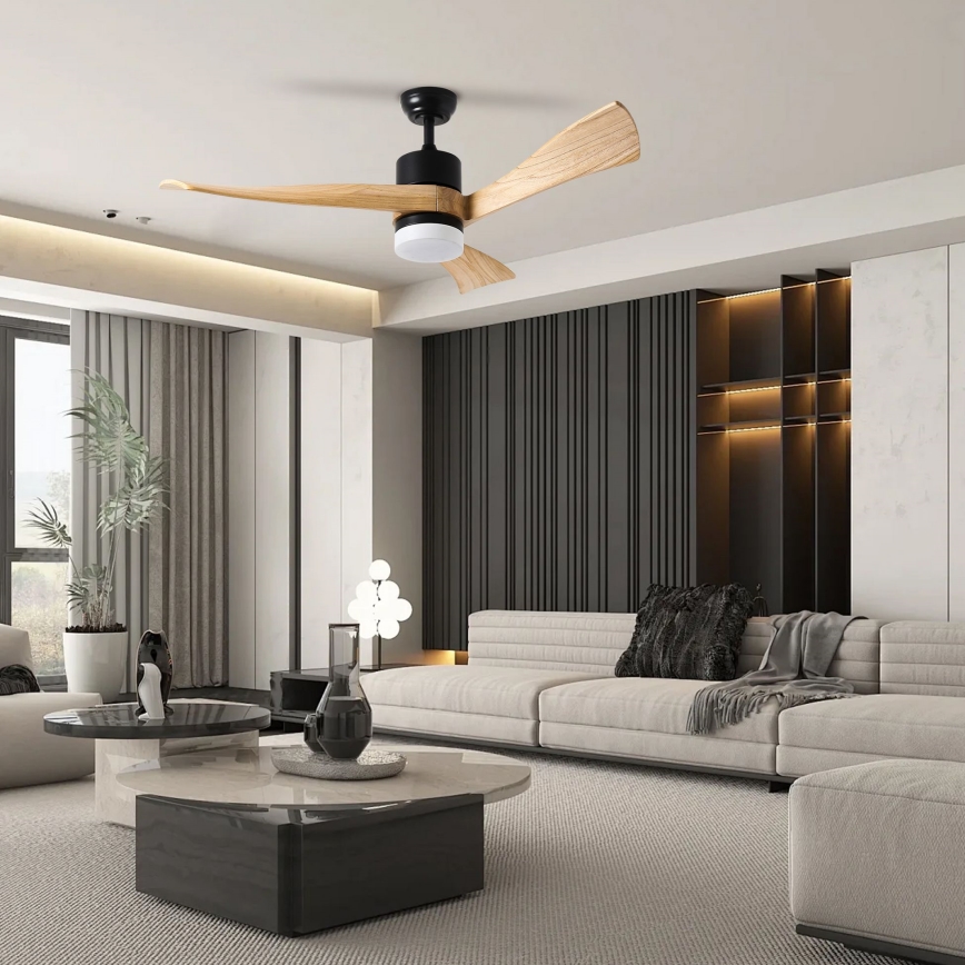 ZEVENTI - LED-takfläkt NATURITO LED/18W/230V 3000/4000/6000K Wi-Fi Tuya svart/ek + fjärrkontroll