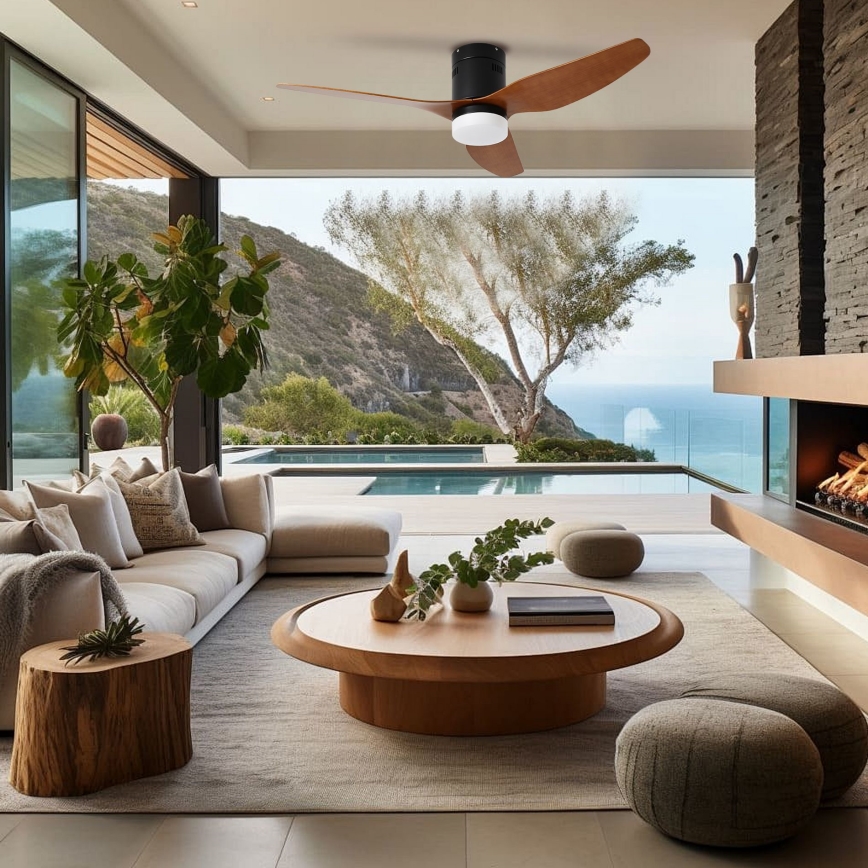 ZEVENTI - LED-takfläkt PADUA LED/18W/230V 3000/4000/6000K Wi-Fi Tuya svart/brun + fjärrkontroll