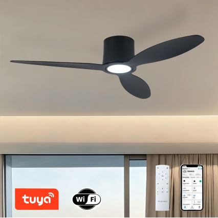 ZEVENTI - Dimbar LED-takfläkt VENTORA LED/24W/230V 3000/4000/6000K Wi-Fi Tuya svart + fjärrkontroll