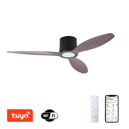 ZEVENTI - LED-dimbar takfläkt VENTORA LED/24W/230V 3000/4000/6000K Wi-Fi Tuya svart/valnöt + fjärrkontroll
