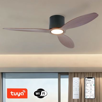 ZEVENTI - LED-dimbar takfläkt VENTORA LED/24W/230V 3000/4000/6000K Wi-Fi Tuya svart/valnöt + fjärrkontroll