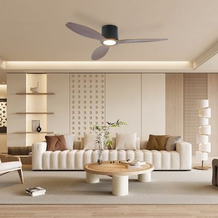 ZEVENTI - LED-dimbar takfläkt VENTORA LED/24W/230V 3000/4000/6000K Wi-Fi Tuya svart/valnöt + fjärrkontroll