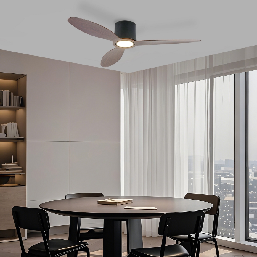 ZEVENTI - LED-dimbar takfläkt VENTORA LED/24W/230V 3000/4000/6000K Wi-Fi Tuya svart/valnöt + fjärrkontroll